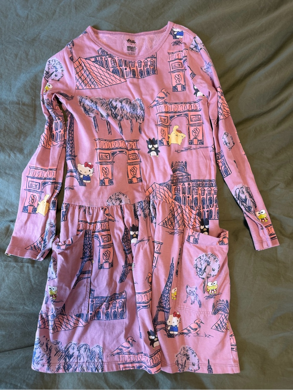 Tea Collection Sanrio Pink Paris Icon Print Long Sleeve Dress 8